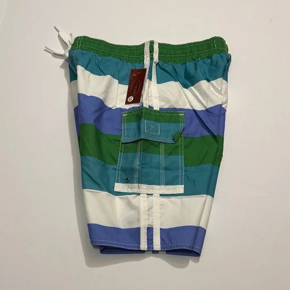 Chalaco Striped Swim Trunks Blue, Green, White | Men Size 12/Medium